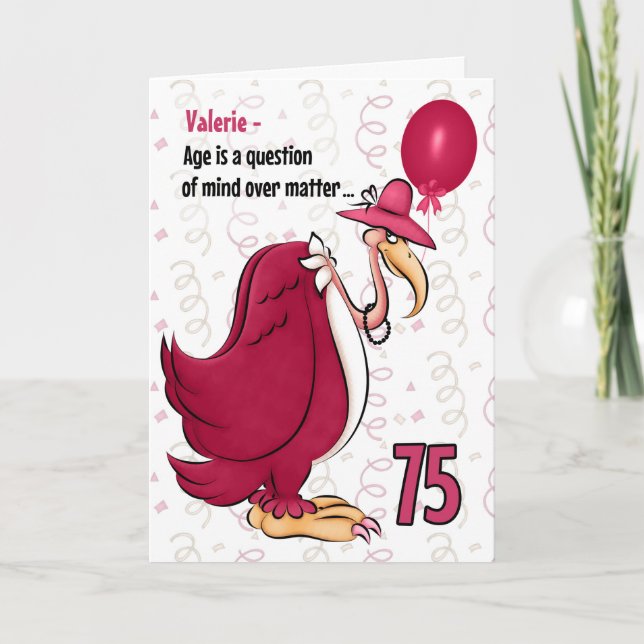 75. Funny Birthday Pink Buzzard mit Namen Karte (Vorderseite)