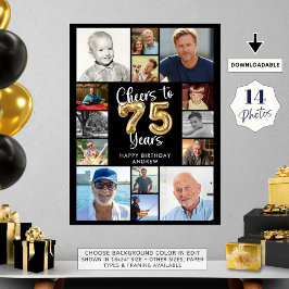 75. Geburtstag 14 Foto Collage Cheers to 75 Years Poster