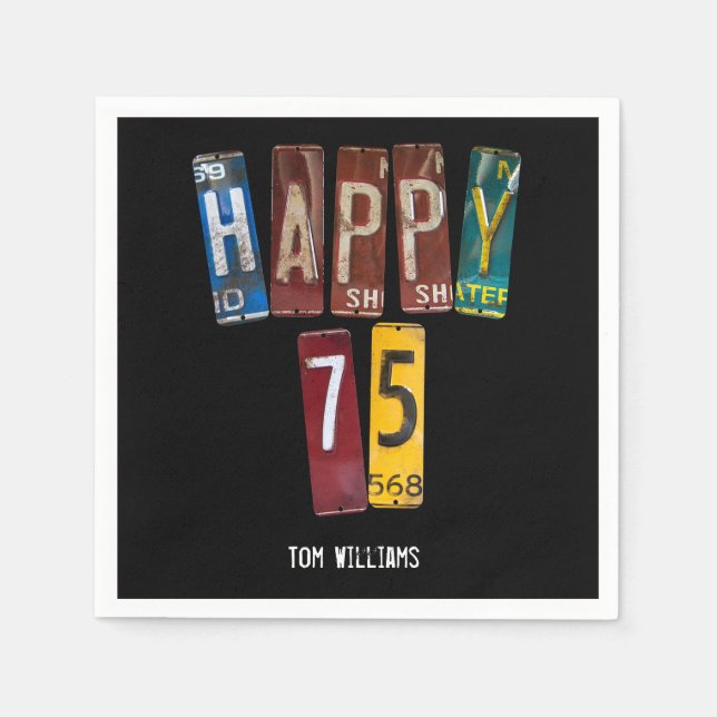 75. Geburtstag alter Nummernschild Serviette (Vorderseite)