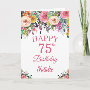 75. Geburtstag Aquarellfarben Blume Rosa Karte