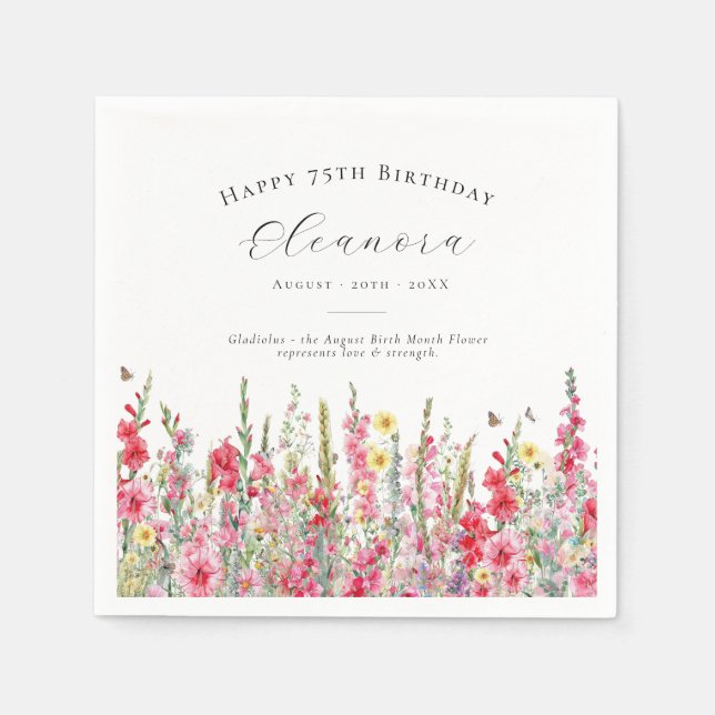 75. Geburtstag August Geburts-Blume Custom Serviette (Vorderseite)