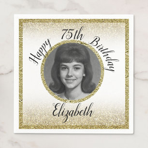 75. Geburtstag Benutzerdefiniertes Foto in Weiß un Serviette