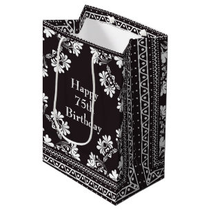 75. Geburtstag Black and White Bandanna Mittlere Geschenktüte