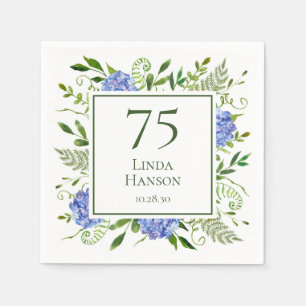75. Geburtstag Blaue Hortensien Serviette