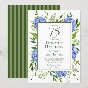 75. Geburtstag Blue Hydrangeas Einladung