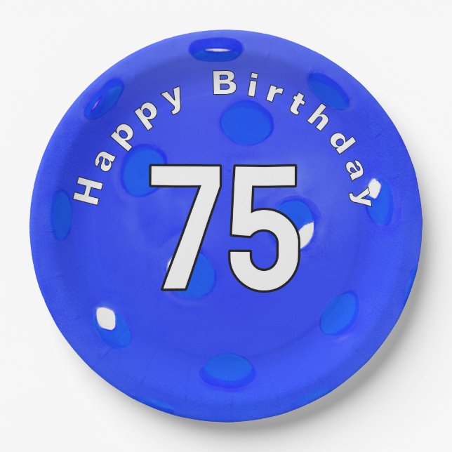 75. Geburtstag Blue Pickleball Pappteller (Vorderseite)