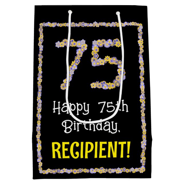 75. Geburtstag: Blumennummer, Individuelle Name, B Mittlere Geschenktüte (Rückseite)