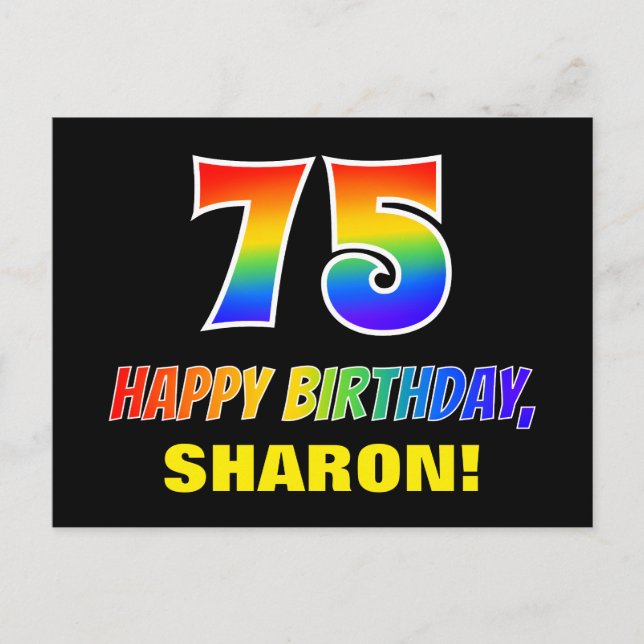 75. Geburtstag: Bold, Fun, Simple, Rainbow 75 Postkarte (Vorderseite)