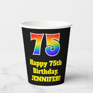 75. Geburtstag: Bunt, Lustig, Aufregend, Regenboge Pappbecher