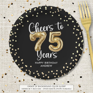 75. Geburtstag Cheers to 75 Years Black Gold Pappteller