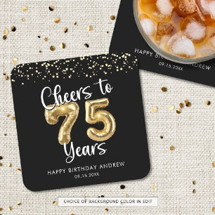 75. Geburtstag Cheers to 75 Years Black Gold Rechteckiger Pappuntersetzer