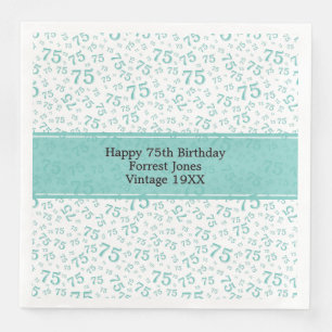 75. Geburtstag Cooles Zahlenmuster Aquamarin/weiß Serviette