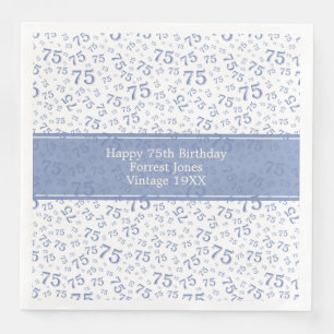 75. Geburtstag Cooles Zahlenmuster Blau/Weiß Serviette