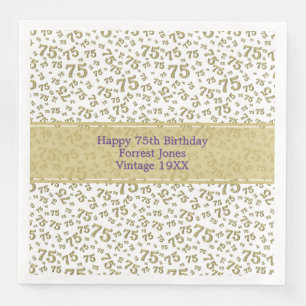 75. Geburtstag Cooles Zahlenmuster Gold/Weiß Serviette