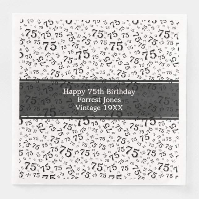 75. Geburtstag Cooles Zahlenmuster Schwarz/Weiß Serviette (Vorderseite)
