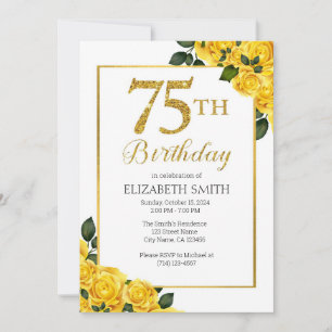 75. Geburtstag Einladung Vorlage Gelbe Rosen