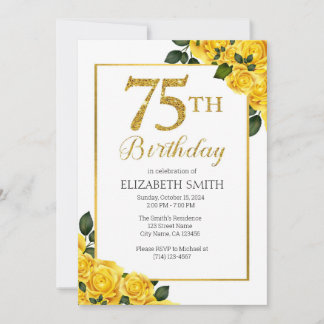 75. Geburtstag Einladung Vorlage Gelbe Rosen