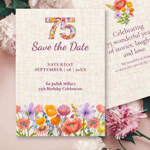 75. Geburtstag Elegante Florale Leinen Wildblumen Save The Date