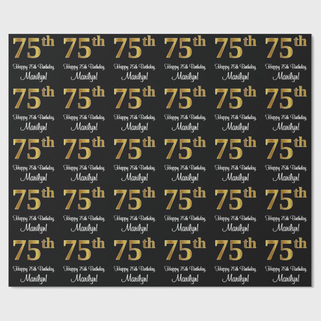 75. Geburtstag: Elegante Luxuriöse Imitate Gold Lo Geschenkpapier (Flach)