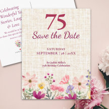 75. Geburtstag Elegante rosa florale Save-the-Date