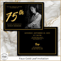 75. Geburtstag Elegantes Foto Black Imitats Gold L