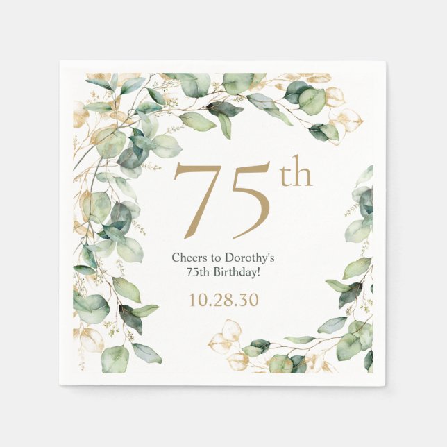75. Geburtstag Eukalyptus Serviette (Vorderseite)