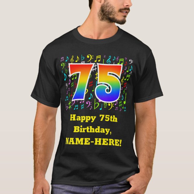 75. Geburtstag: Farbige Musiksymbole, Regenbogen 7 T-Shirt (Vorderseite)