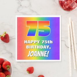75. Geburtstag: Farbiges, lustiges Regenbogenmuste Serviette