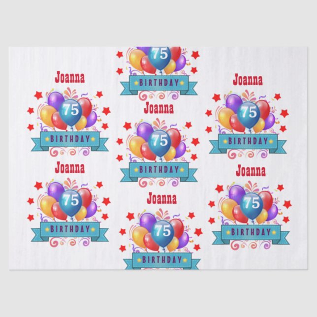75. Geburtstag Festivals farbige Balloons C01GZ Seidenpapier (Vorderseite)