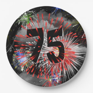 75. Geburtstag Feuerwerk in Clouds Papier Plate Pappteller