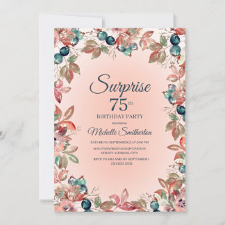 75. Geburtstag Frauen Rosa Aquamarine Blätter Einladung