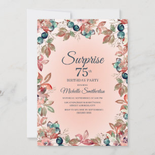 75. Geburtstag Frauen Rosa Türkis Florale Blätter Einladung