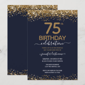 75. Geburtstag Glitzer Einladung Flyer