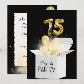 75. Geburtstag Gold Ballons in weißer Box Einladung