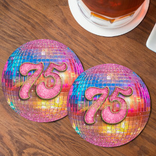 75. Geburtstag Gold Pink Glitter Tanz Disco Kugel Runder Pappuntersetzer