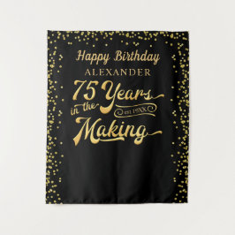 75. Geburtstag Hintergrund Black Gold Confetti Wandteppich