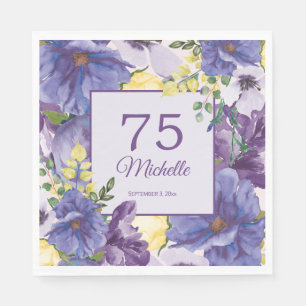 75. Geburtstag Lila Gelb Wasserfarbe Floral Serviette