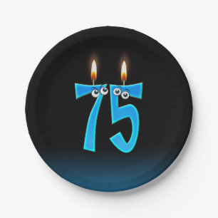 75. Geburtstag mit hellen Kerzenzahlen Pappteller