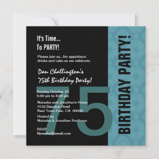 75. Geburtstag Modernes Aqua Black C847 Einladung