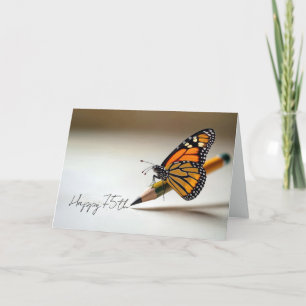 75. Geburtstag Monarchfalter auf einem Bleistift Karte