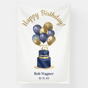 75. Geburtstag Navy Blau Ballon Torte Banner