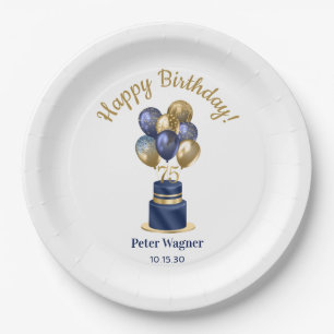 75. Geburtstag Navy Blau Ballon Torte Pappteller