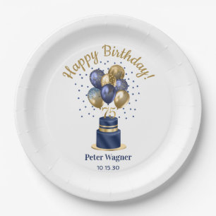 75. Geburtstag Navy Blau Ballon Torte Pappteller
