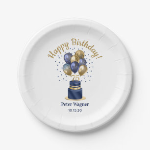 75. Geburtstag Navy Blau Ballon Torte Pappteller