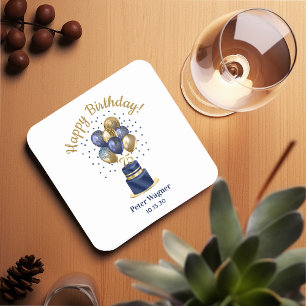 75. Geburtstag Navy Blau Ballon Torte Rechteckiger Pappuntersetzer
