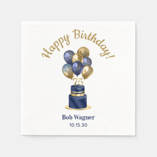 75. Geburtstag Navy-Blauer Ballon-Torte Serviette