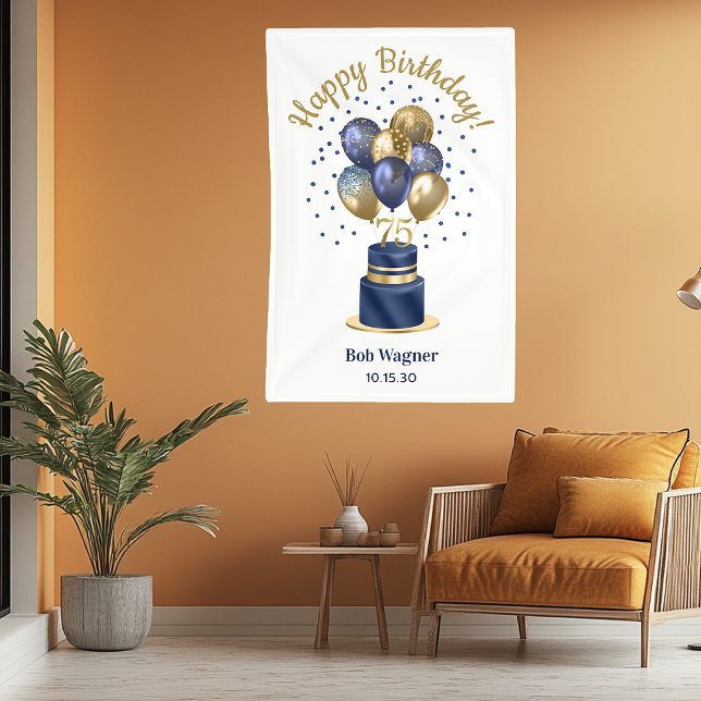 75. Geburtstag Navy Blue Balloon Cake Banner (Von Creator hochgeladen)