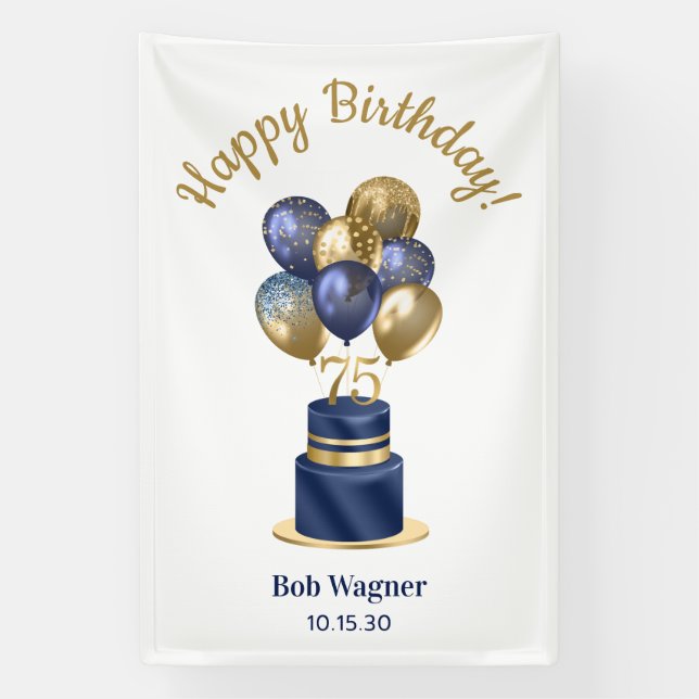 75. Geburtstag Navy Blue Balloon Cake Banner (Vertikal)