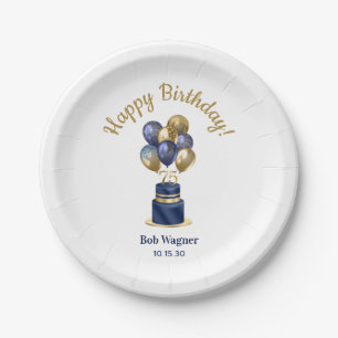75. Geburtstag Navy Blue Balloon Cake Pappteller