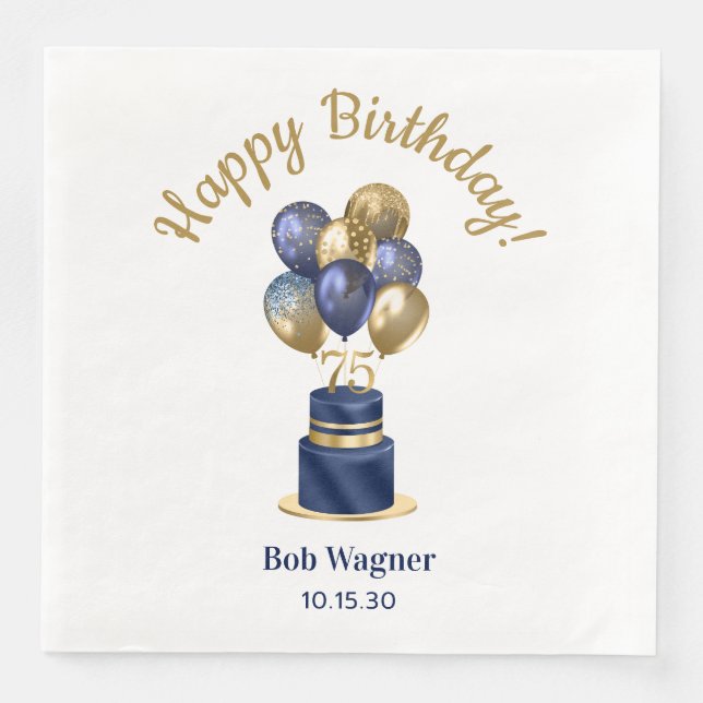 75. Geburtstag Navy Blue Balloon Cake Serviette (Vorderseite)